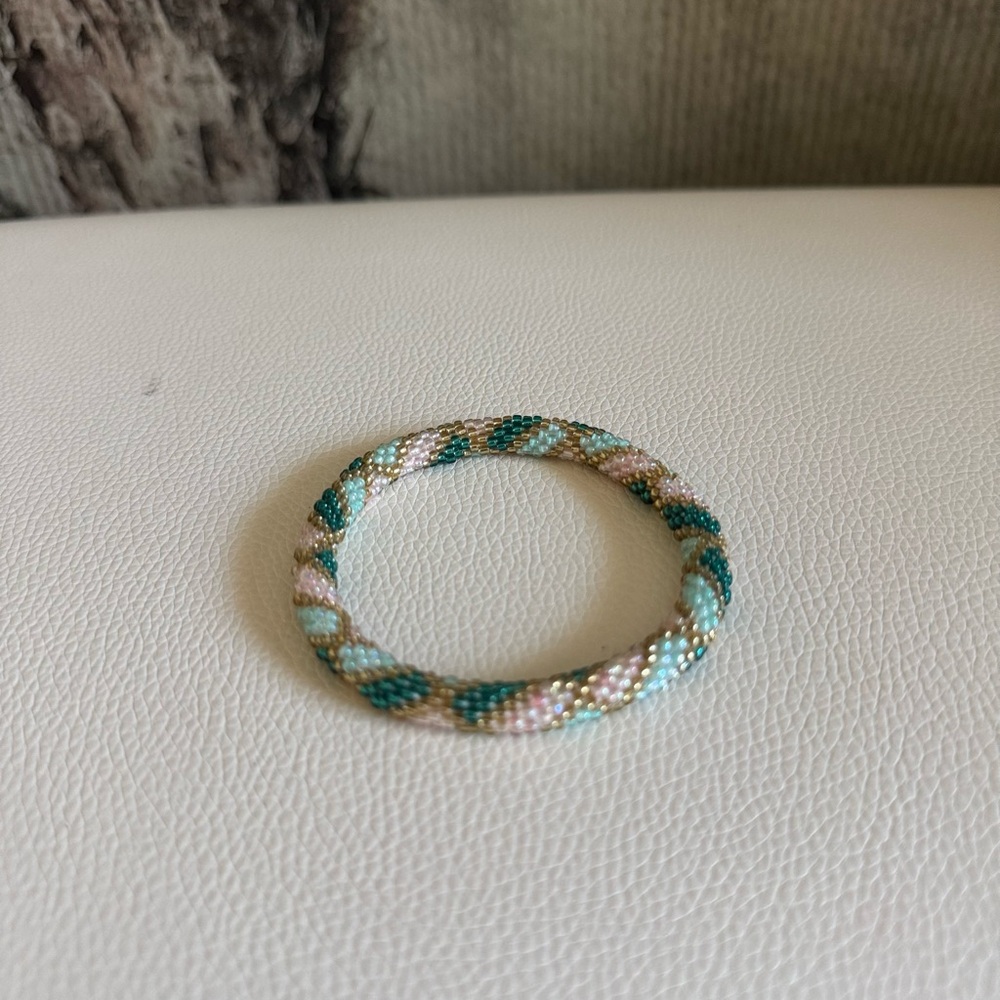 Chic Beaded Bracelet with Green and Pink Accents
